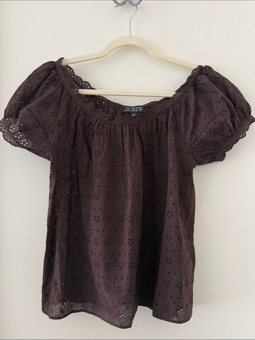 J. Crew Chocolate Brown Eyelet Off-Shoulder Top
